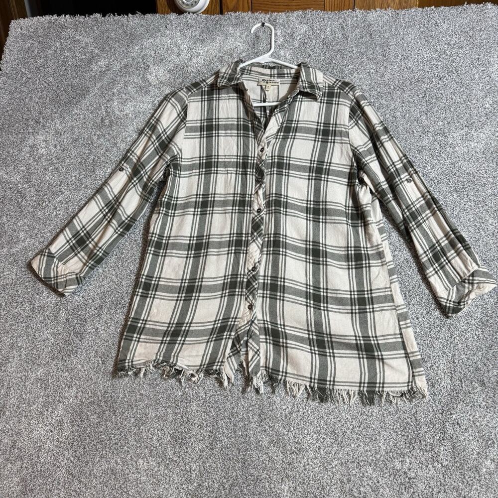 Hester & Orchard Shirt Womens Size Small Plaid Frayed Hem Y2K Inspired Button Up